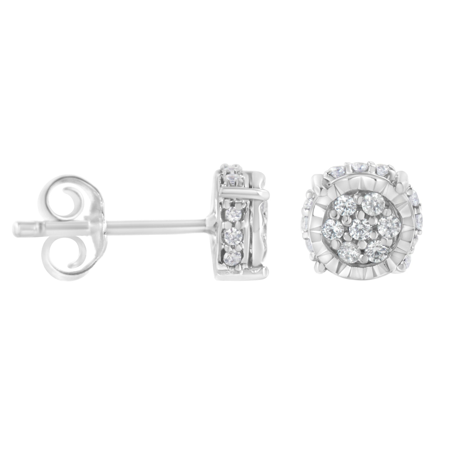 Pendientes de tuerca florales de plata de ley .925 con diamantes de talla redonda de 1/3 cttw (Claridad I-J, Color I3)