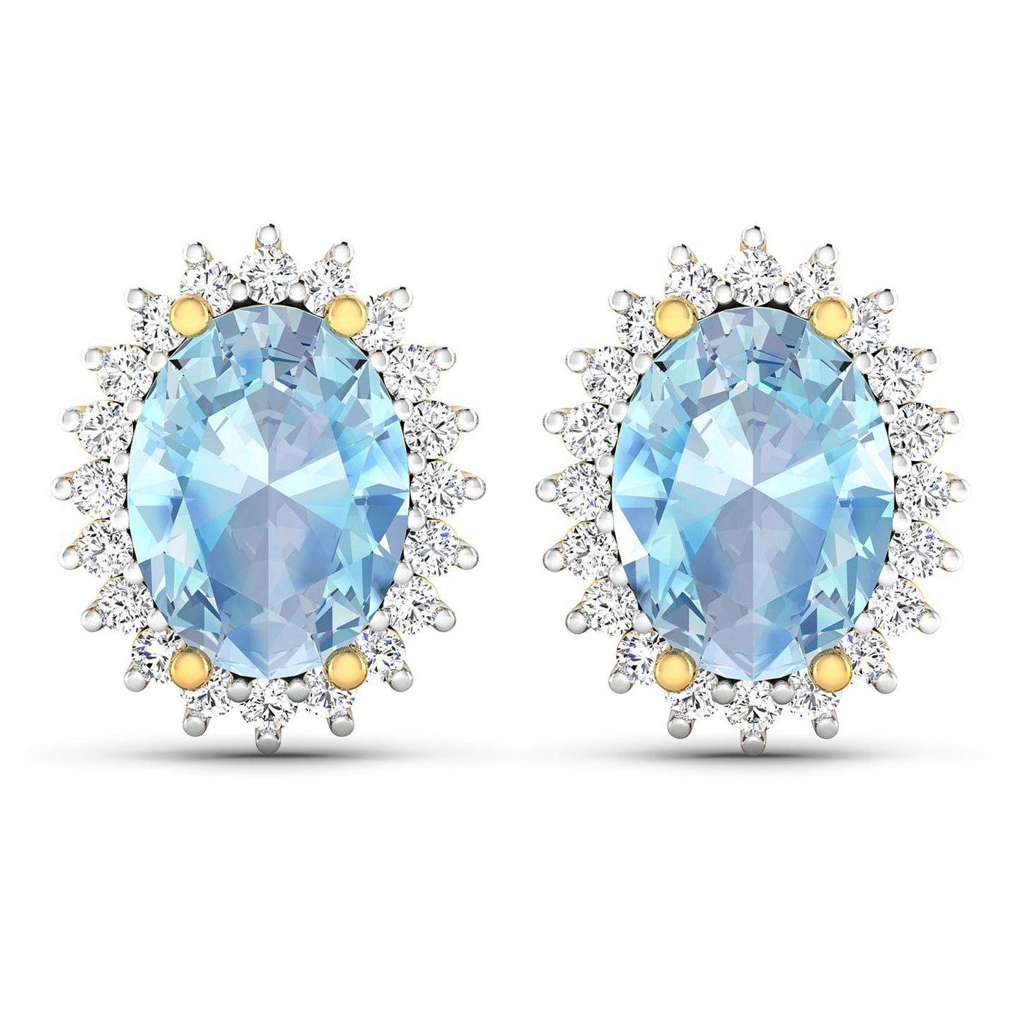 Pendientes de oro amarillo de 14 quilates con aguamarina genuina de 2,36 quilates y diamantes blancos