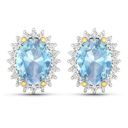 Pendientes de oro amarillo de 14 quilates con aguamarina genuina de 2,36 quilates y diamantes blancos