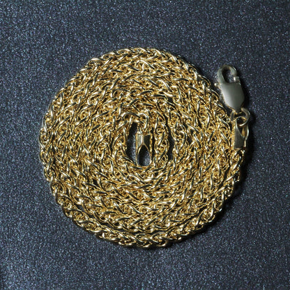 Cadena de trigo de oro amarillo de 14k y 2,8 mm de peso ligero
