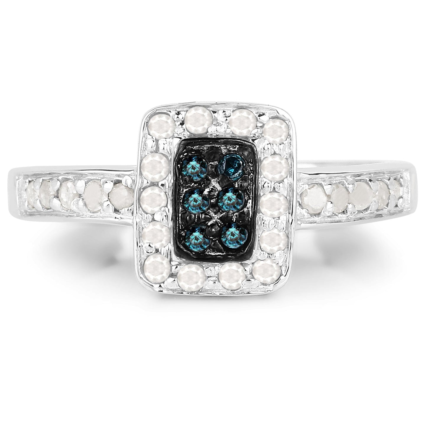 Anillo de plata de ley .925 con diamante azul auténtico de 0.36 quilates y diamantes blancos