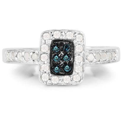 Anillo de plata de ley .925 con diamante azul auténtico de 0.36 quilates y diamantes blancos