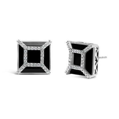 Pendientes de oro blanco de 14K con diamante de 3/8ct y ónix negro de 11x11MM (color G-H, claridad SI1-SI2)