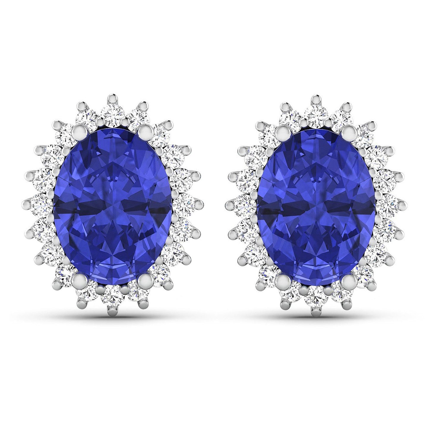 Pendientes de oro blanco de 14 quilates con tanzanita auténtica de 2,56 quilates y diamantes blancos