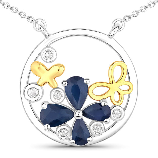 Colgante de plata de ley .925 con zafiro azul genuino de 1.41 quilates y topacio blanco