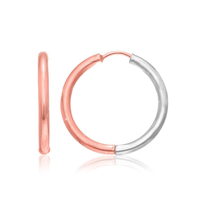 Pendientes de aro con bisagras de oro rosa y blanco de 14k