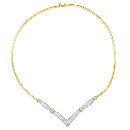 Collar llamativo en forma de «V» de oro blanco y amarillo de 14 quilates con diamantes redondos y de talla princesa de 2,00 quilates (color H-I, claridad SI2-I1) - 45,72 cm