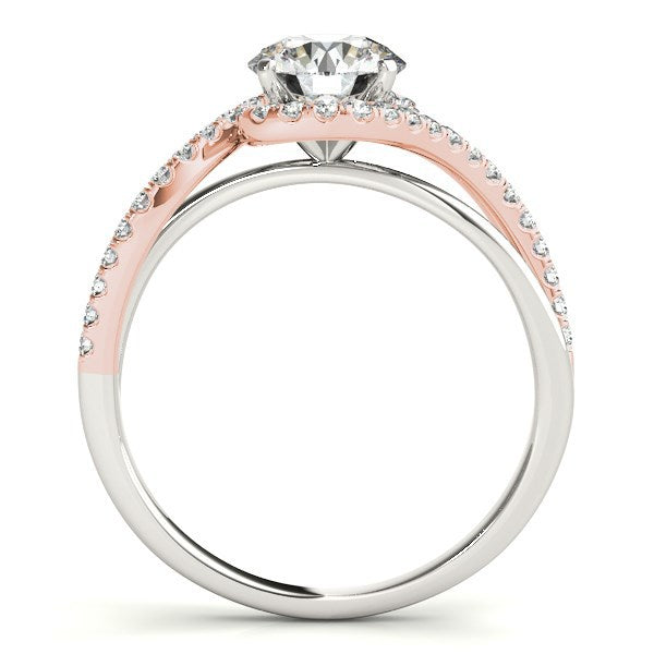 Anillo de compromiso de oro blanco y rosa de 14k con banda bypass y diamantes (1 1/8 quilates en total)