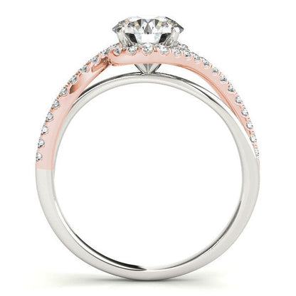Anillo de compromiso de oro blanco y rosa de 14k con banda bypass y diamantes (1 1/8 quilates en total)