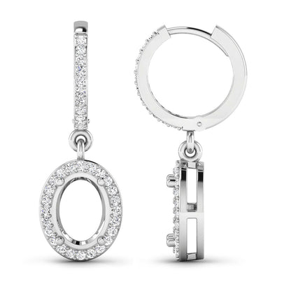Pendientes de oro blanco de 14K con montura semicompleta de diamantes blancos genuinos de 0.32 quilates - para piedras preciosas ovaladas de 8x6 mm