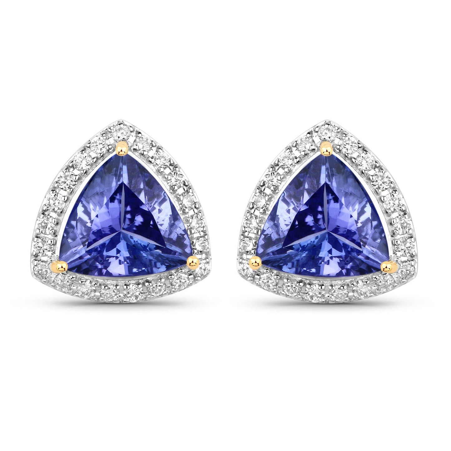 Pendientes de oro amarillo de 14 quilates con tanzanita genuina de 3,82 quilates y diamantes blancos