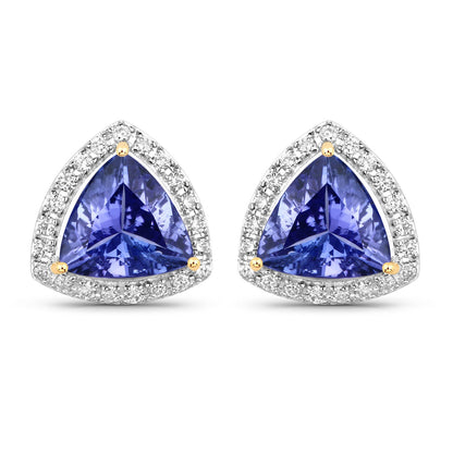 Pendientes de oro amarillo de 14 quilates con tanzanita genuina de 3,82 quilates y diamantes blancos