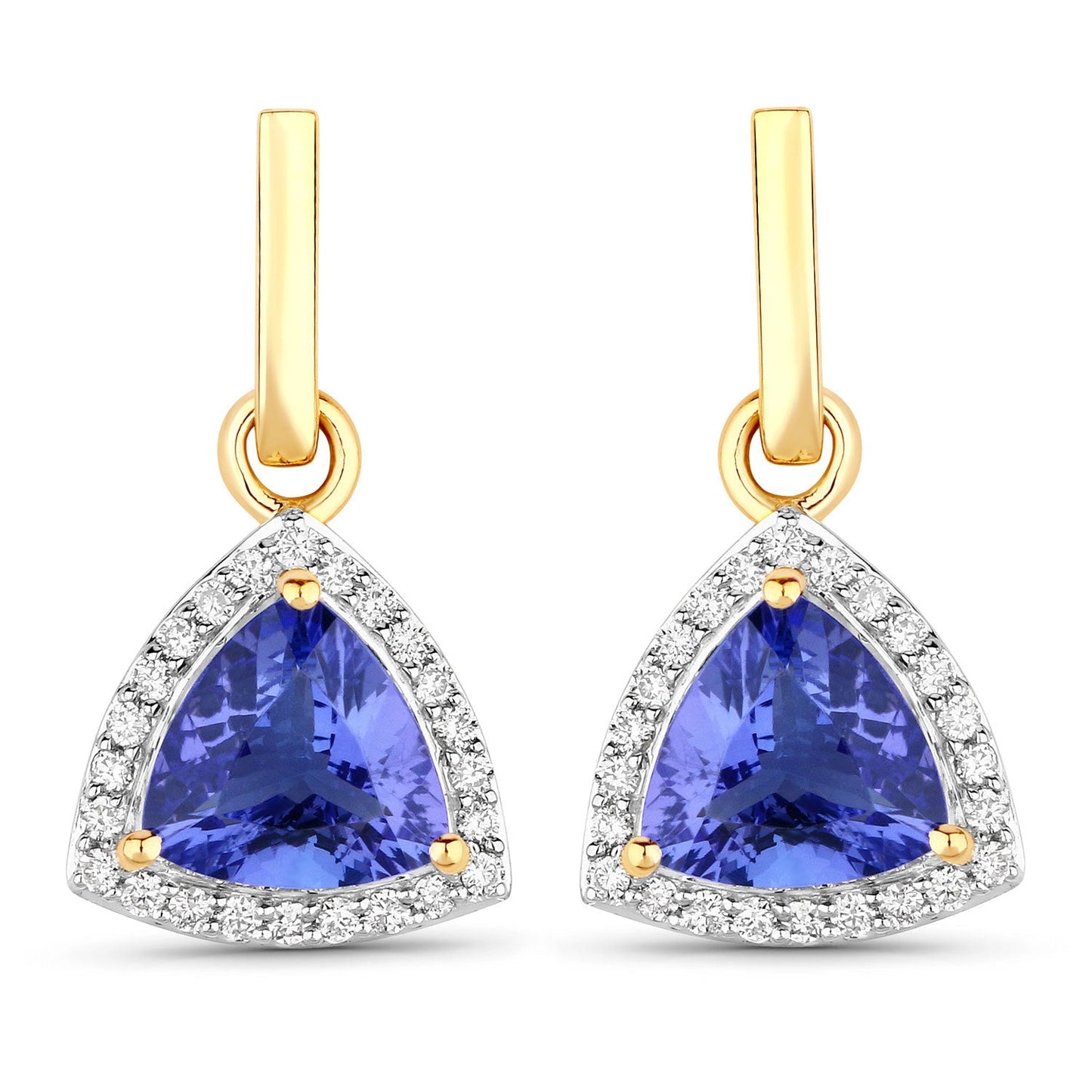 Pendientes de oro amarillo de 14 quilates con tanzanita genuina de 3,86 quilates y diamantes blancos