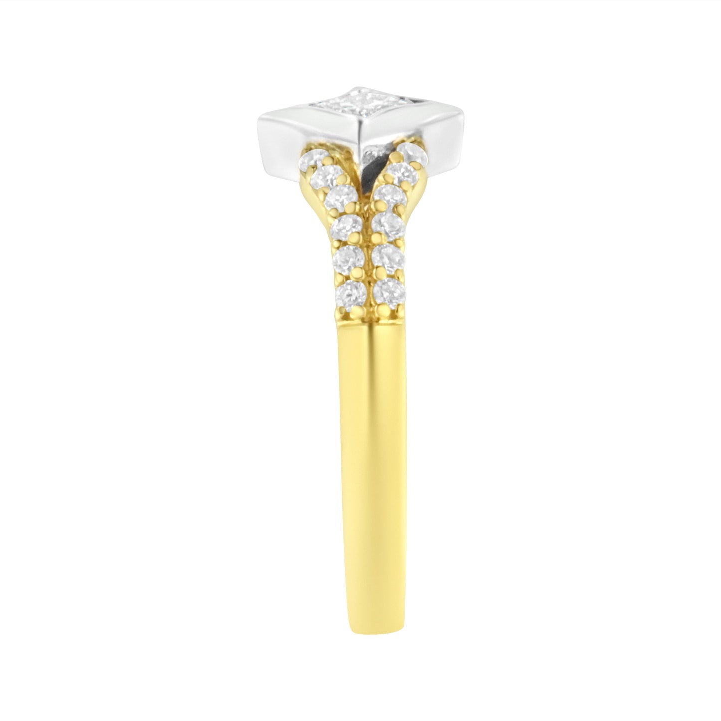 Anillo de cometa con diamante de 1/2 quilate (peso total) en oro de 10 quilates de dos tonos con vástago dividido (color H-I, claridad SI2-I1)