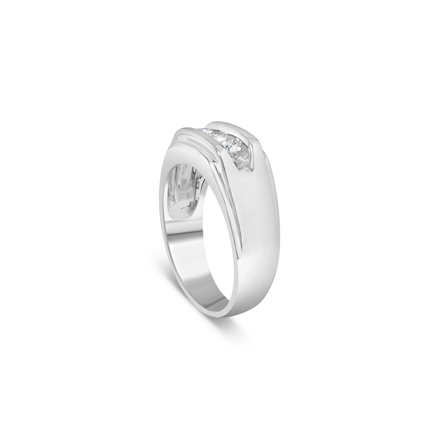 Anillo de banda para hombre de plata esterlina .925 con 3 diamantes engastados en canal de 1/3 Cttw (color I-J, claridad I3) - Talla 10