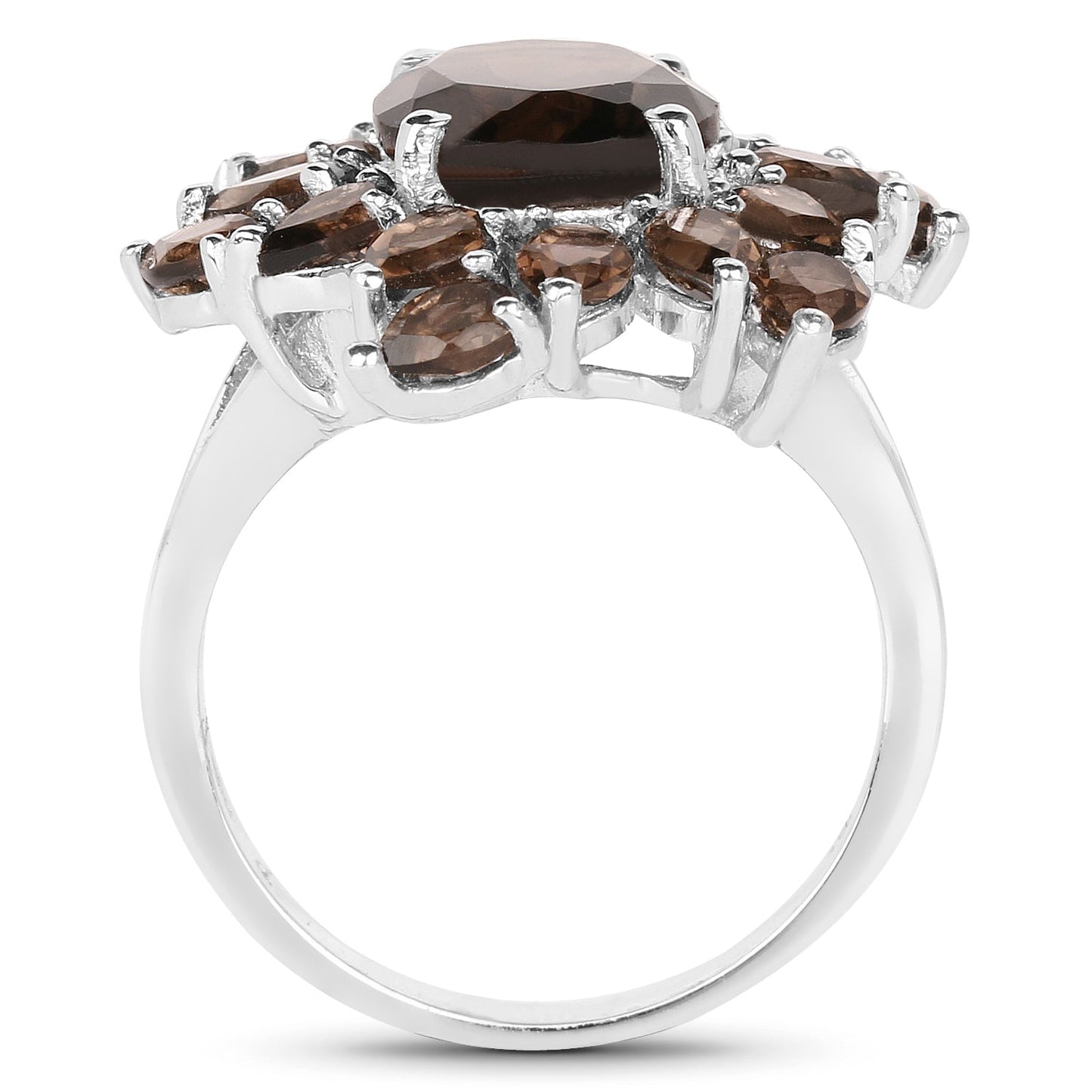 Anillo de Plata de Ley .925 con Cuarzo Ahumado Genuino de 5.69 Quilates