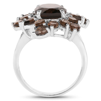 Anillo de Plata de Ley .925 con Cuarzo Ahumado Genuino de 5.69 Quilates