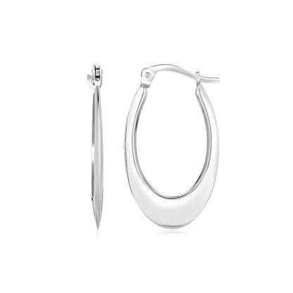 Pendientes de aro ovalados pulidos de oro blanco de 14k con diseño degradado