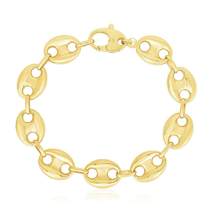 Pulsera de eslabones marineros hinchados, liviana y de alto brillo en oro amarillo de 14k (15 mm)