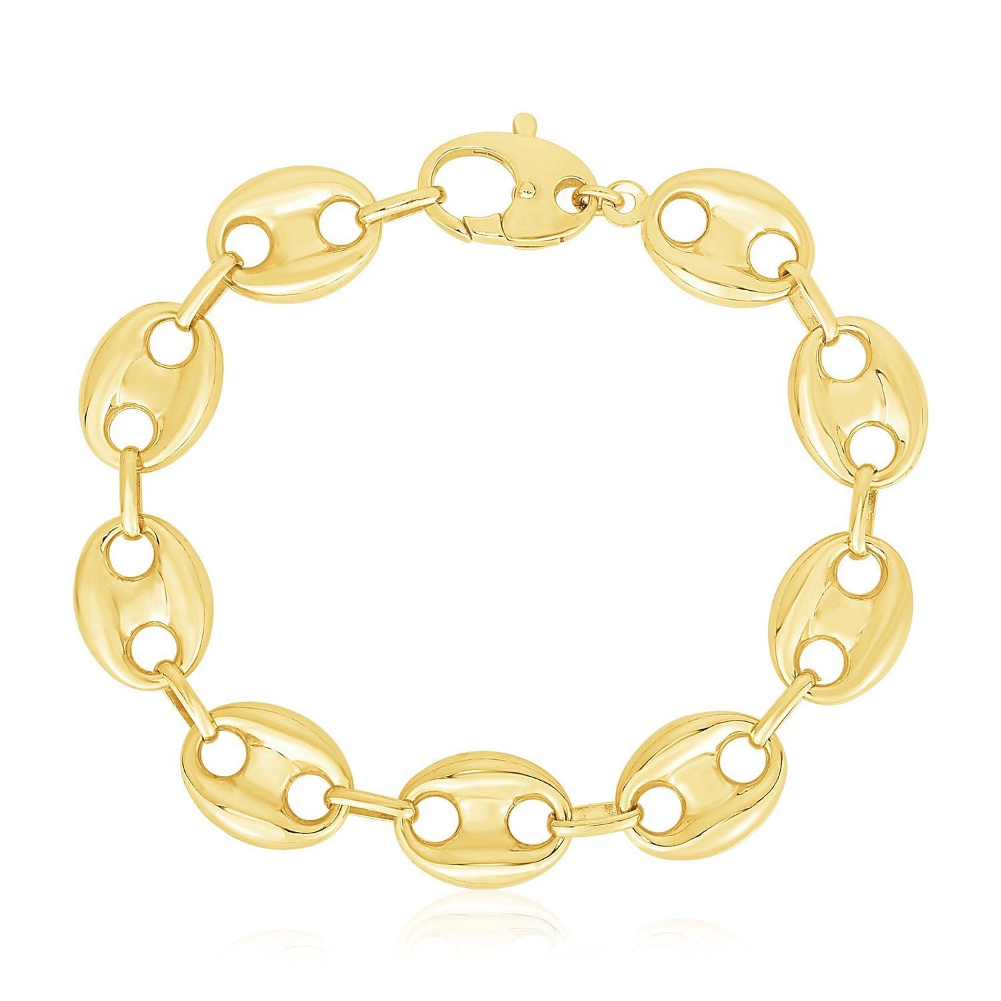 Pulsera de eslabones marineros hinchados, liviana y de alto brillo en oro amarillo de 14k (15 mm)