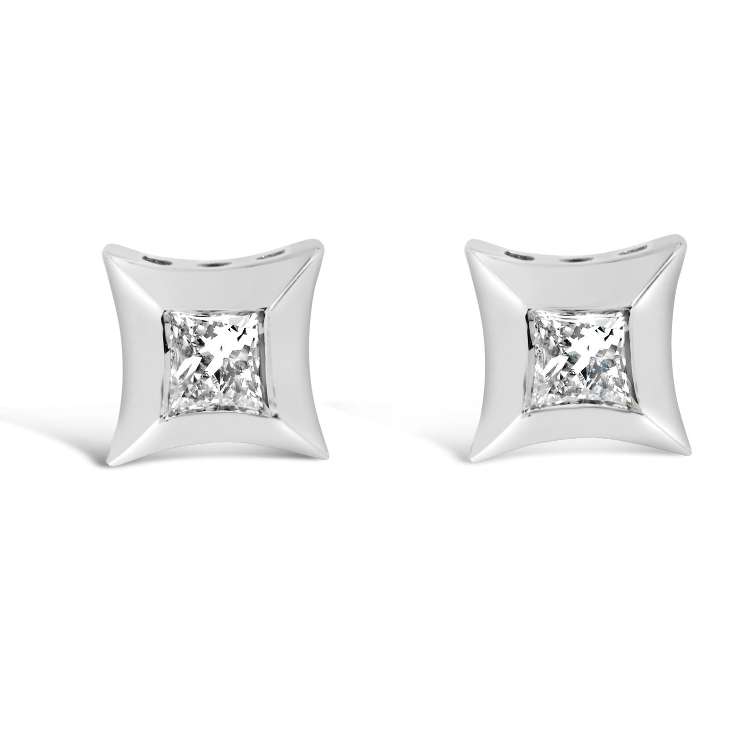 Pendientes de oro blanco de 10 qt con diamantes de talla princesa de 1/5 qt engastados invisibles (color H-I, claridad SI2-I1)