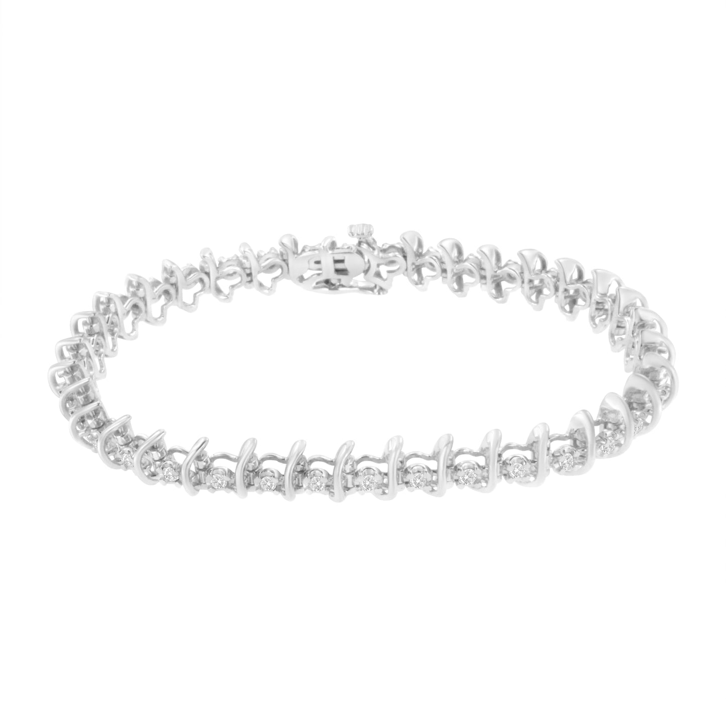 Pulsera de eslabones de plata de ley .925 con diamantes engarzados de 1 quilate (I-J, I1-I2) - 7.25"