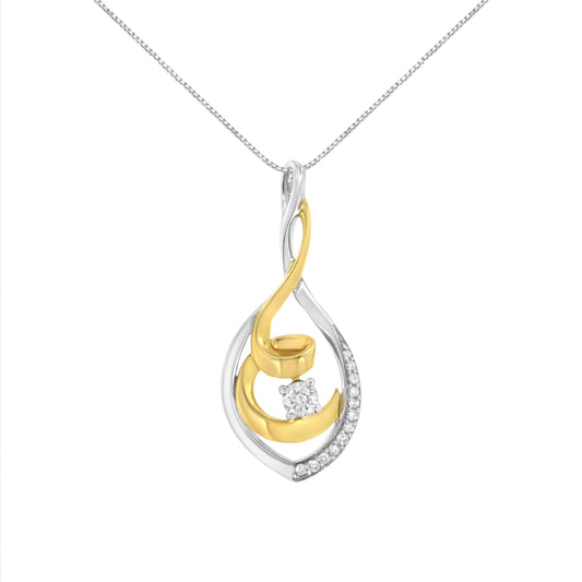 Collar con colgante de eslabones en espiral de oro blanco y amarillo de 10 qt de 18" con diamantes redondos de talla brillante de 1/4 qt (color I-J, claridad I2-I3)