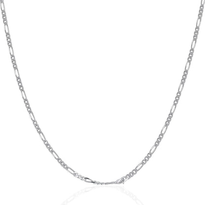 Cadena Figaro Sólida de Oro Blanco de 14k y 1.9mm