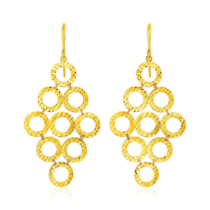 Pendientes de oro amarillo de 14k con motivos de círculos abiertos texturizados