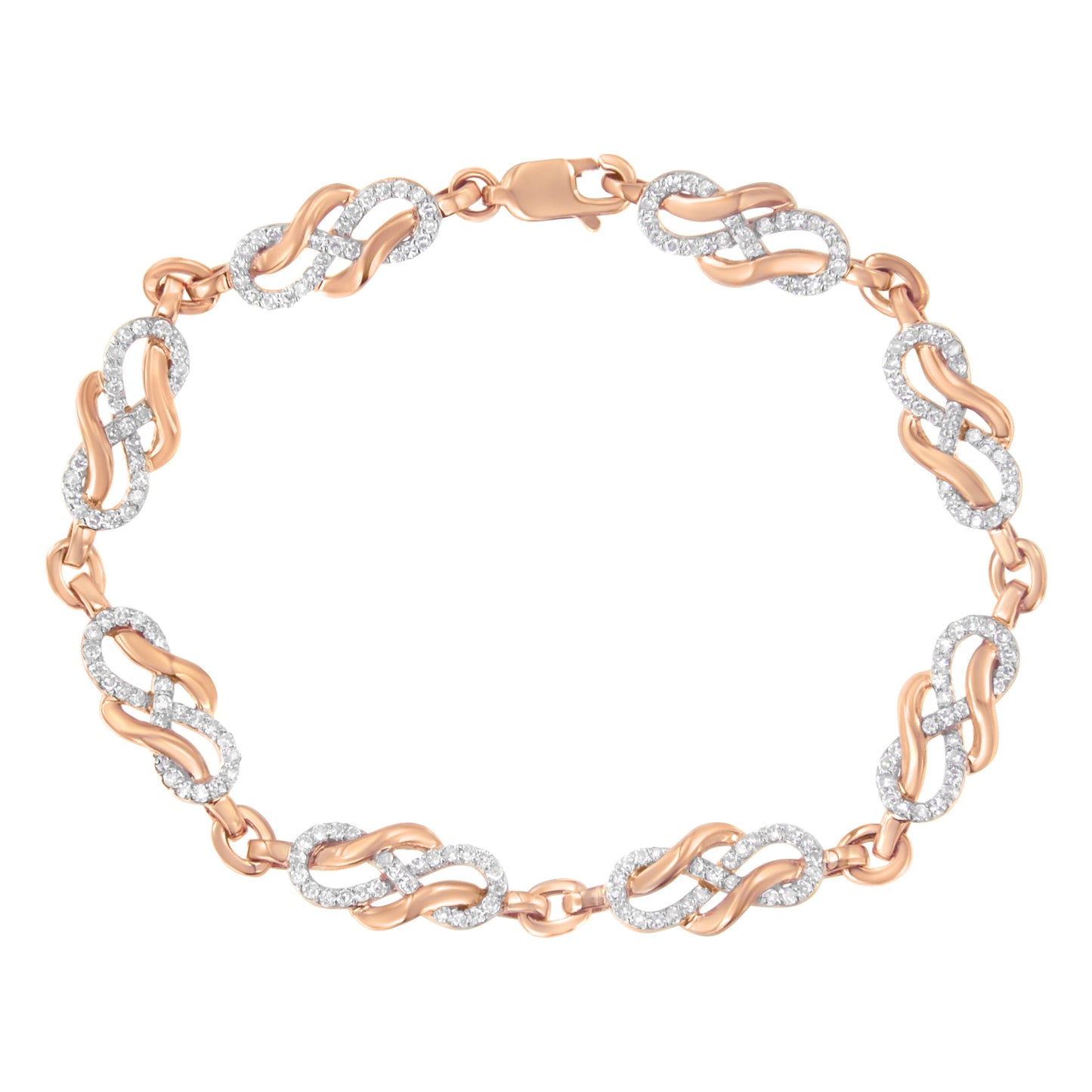 Pulsera de eslabones de oro rosa de 10K con diseño de bucle infinito y espiral de 1,0 Cttw de diamantes (Color I-J, Claridad I2-I3) - 7,25 pulgadas