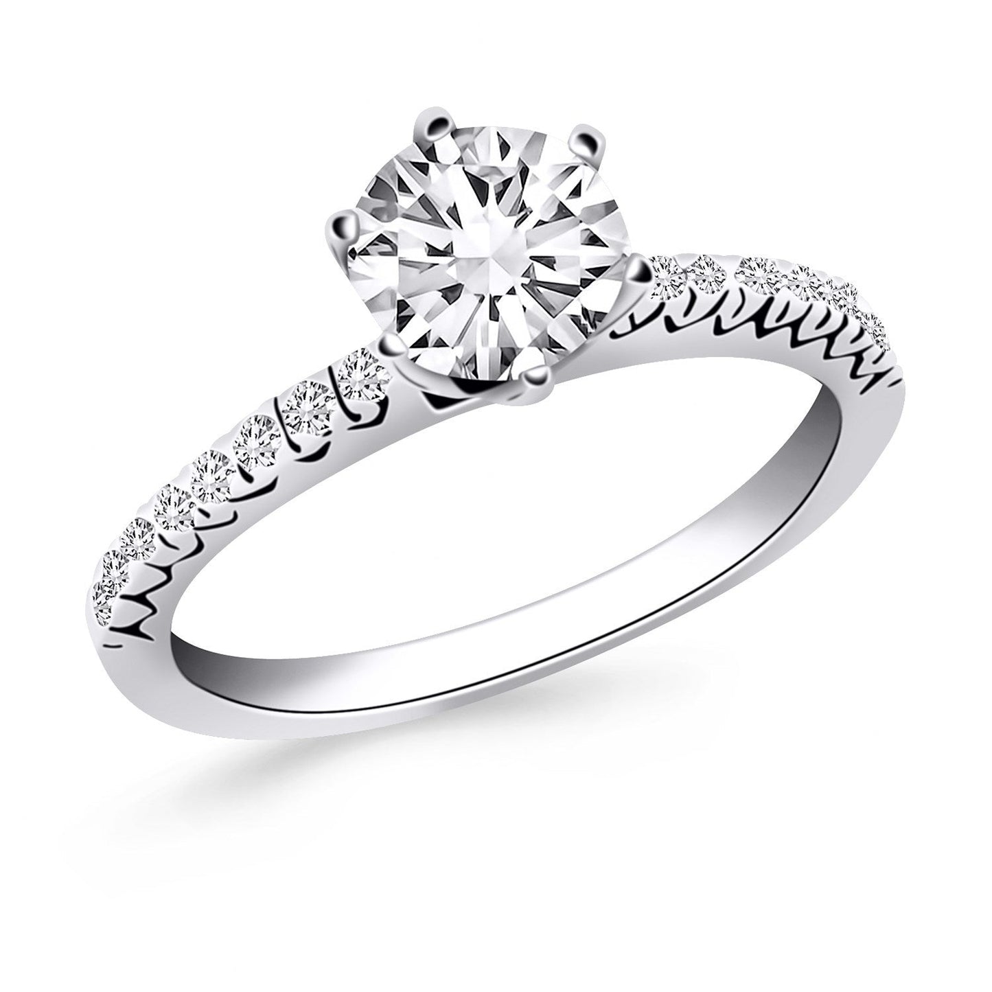 Anillo de compromiso de oro blanco de 14k con acentos de diamantes estilo cola de pez