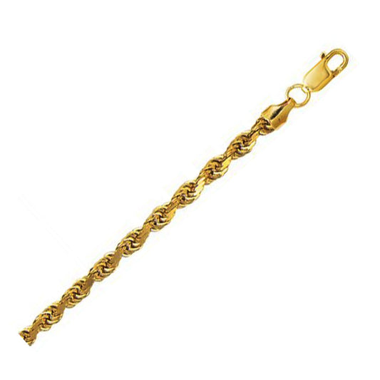 Cadena de cuerda hueca de oro amarillo de 10K con corte de diamante (5.00 mm)