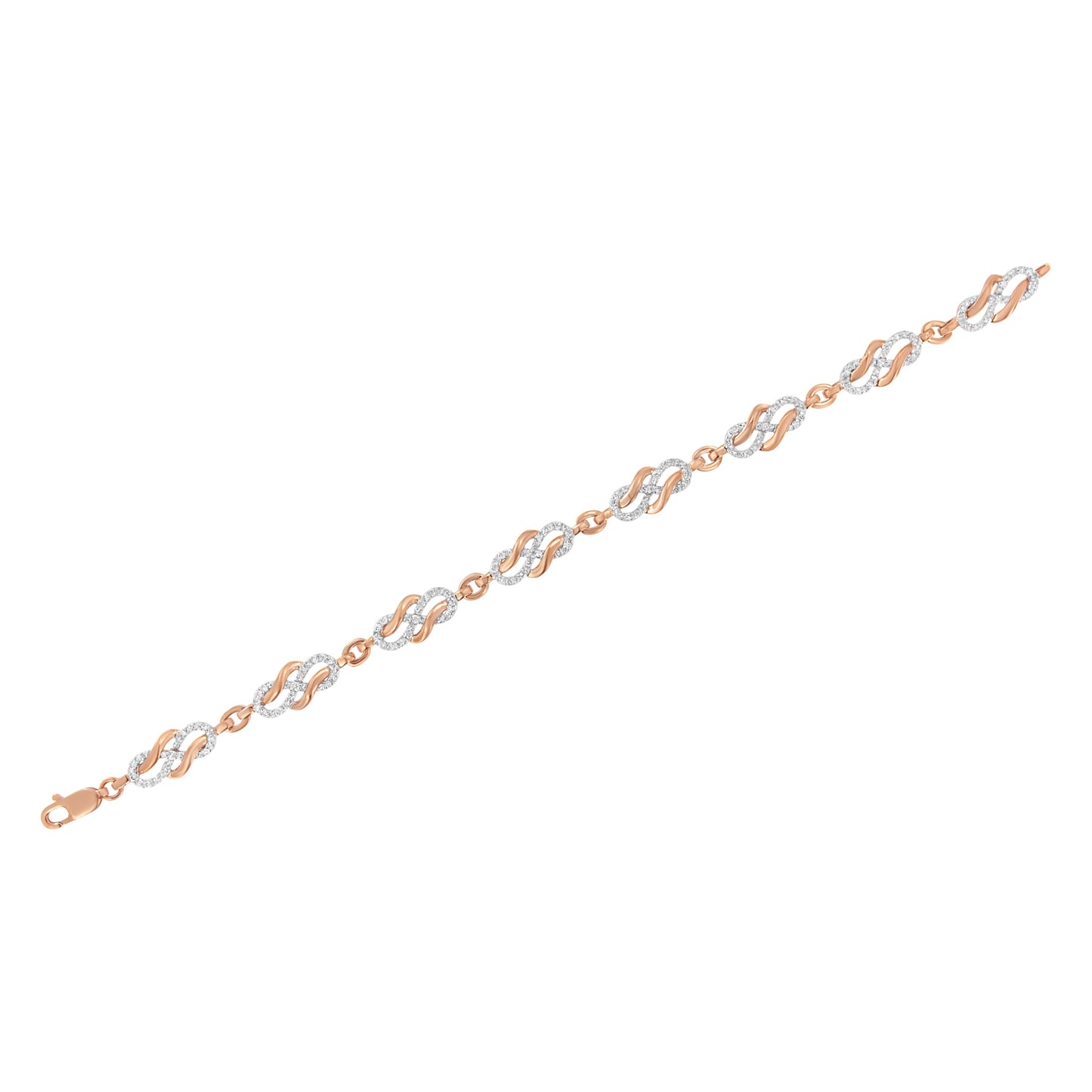 Pulsera de eslabones de oro rosa de 10K con diseño de bucle infinito y espiral de 1,0 Cttw de diamantes (Color I-J, Claridad I2-I3) - 7,25 pulgadas