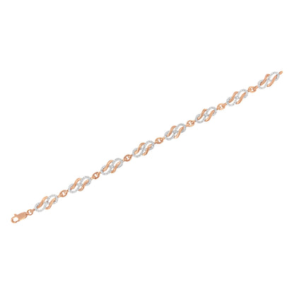 Pulsera de eslabones de oro rosa de 10K con diseño de bucle infinito y espiral de 1,0 Cttw de diamantes (Color I-J, Claridad I2-I3) - 7,25 pulgadas
