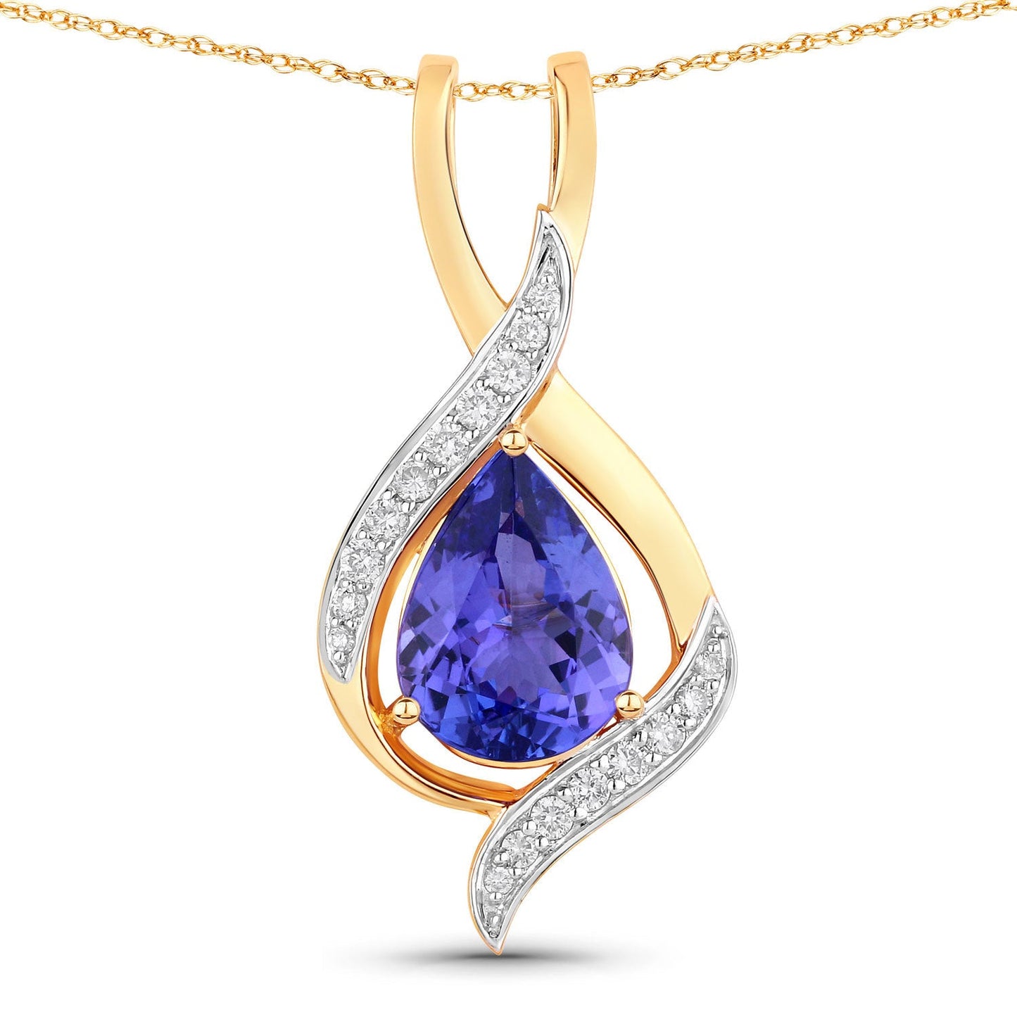 Colgante de oro amarillo de 14 quilates con tanzanita auténtica de 2,75 quilates y diamantes blancos