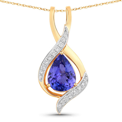 Colgante de oro amarillo de 14 quilates con tanzanita auténtica de 2,75 quilates y diamantes blancos