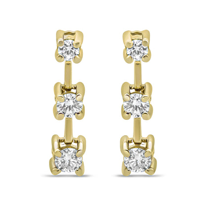 Pendientes de botón en oro amarillo de 14 quilates con diamantes redondos de 1/2 quilate en total, de tres piedras, en cascada lineal y con diseño de pasado, presente y futuro (color H-I, claridad SI1-SI2)