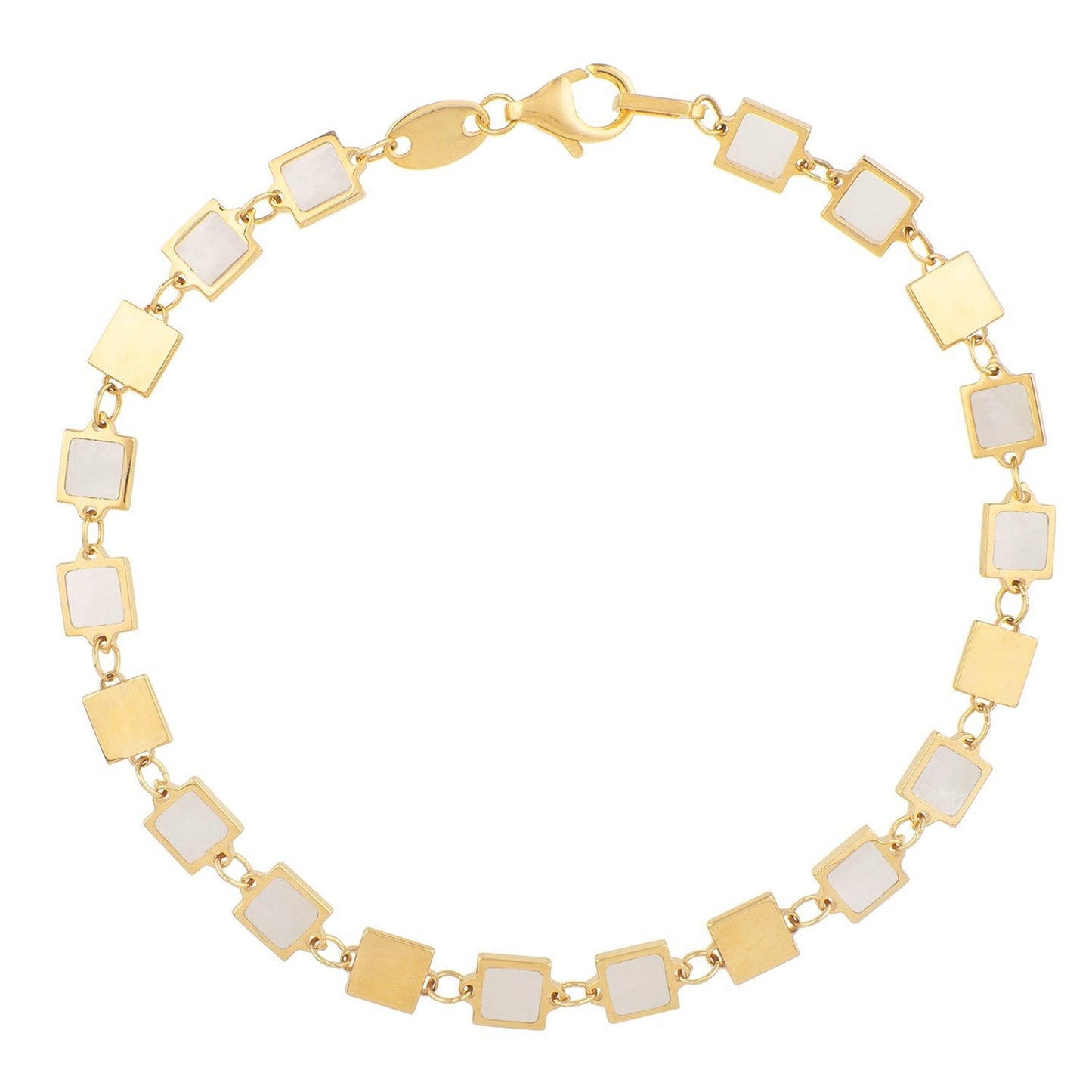 Pulsera de cadena con gema de espejo geométrico de nácar de oro amarillo de 14k (5.00 mm)
