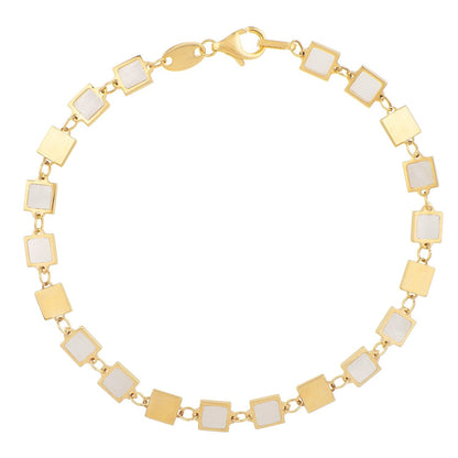 Pulsera de cadena con gema de espejo geométrico de nácar de oro amarillo de 14k (5.00 mm)