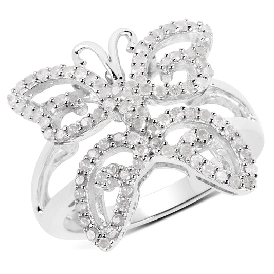 Anillo de plata de ley .925 con diamante blanco genuino de 0,58 quilates