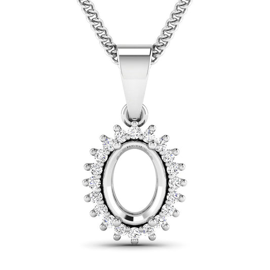 0.13 quilates de diamante blanco auténtico, colgante semimontado de oro blanco de 14K - soporta gema ovalada de 8x6mm