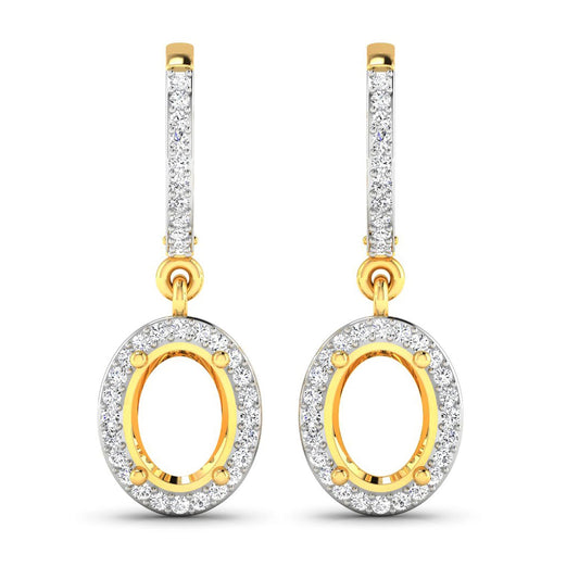 Pendientes de oro amarillo de 14 quilates con diamantes blancos genuinos de 0,32 quilates - para gemas ovaladas de 8x6 mm