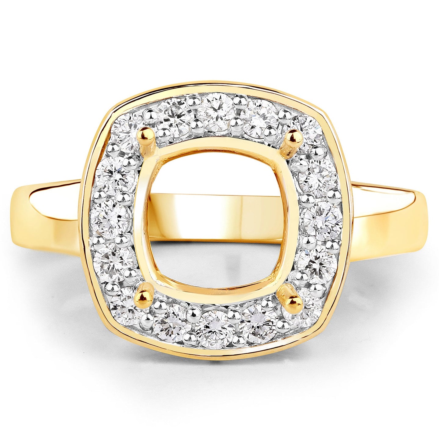 Anillo semimontado de oro amarillo de 14K con diamante blanco genuino de 0.48 quilates - para gema talla cojín de 8x8mm