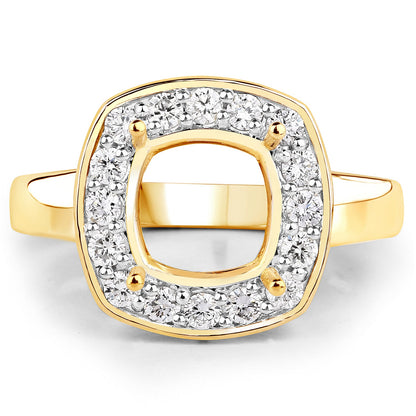 Anillo semimontado de oro amarillo de 14K con diamante blanco genuino de 0.48 quilates - para gema talla cojín de 8x8mm