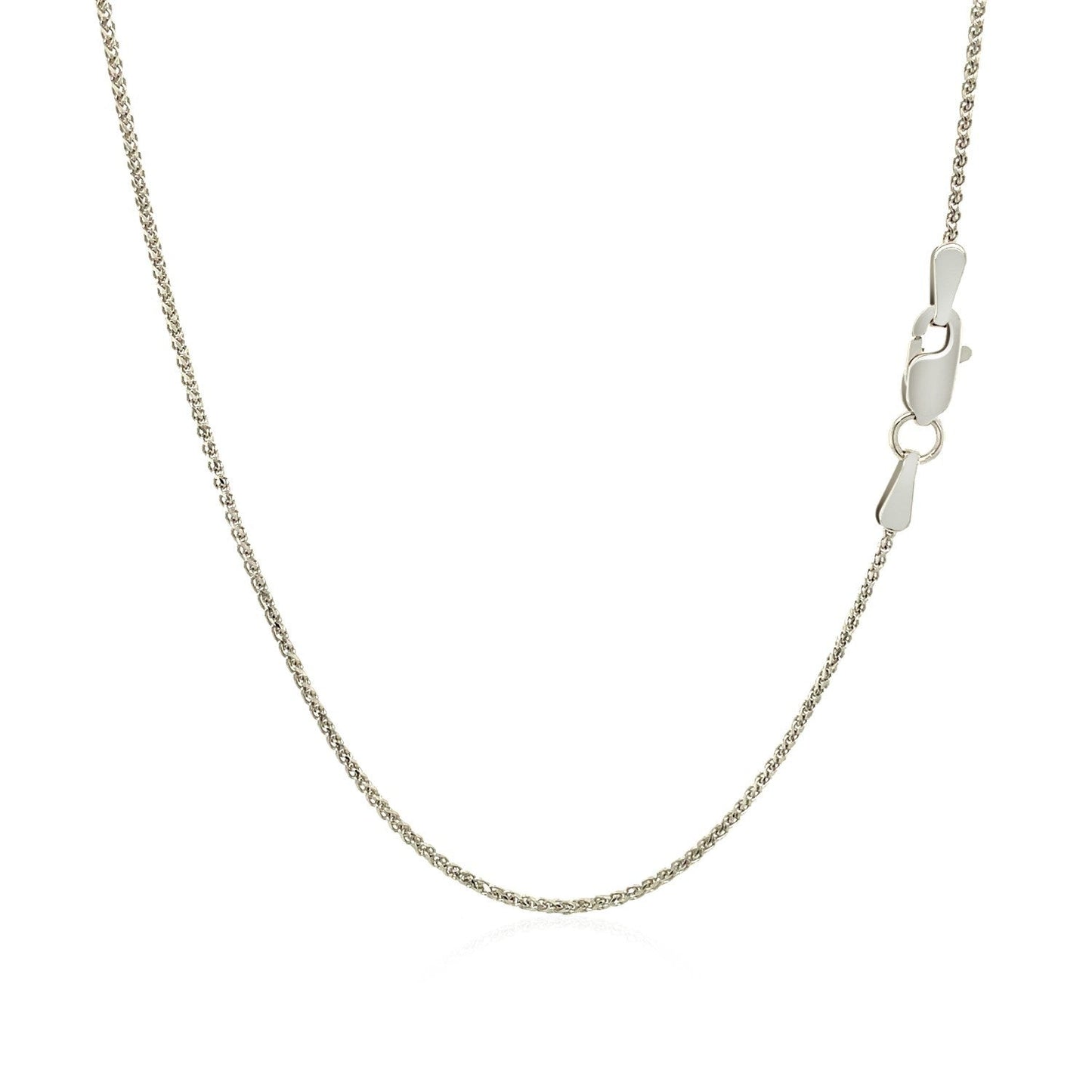 Cadena de trigo redonda de oro blanco de 14k con corte de diamante de 1.0mm