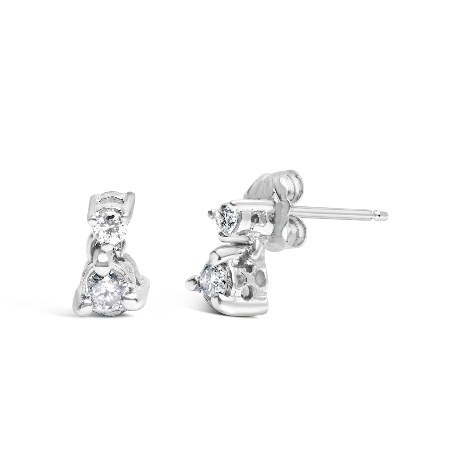 Pendientes con colgante doble de diamantes de oro blanco de 14 quilates y 1/4 TCW (color H-I, claridad SI1-SI2)