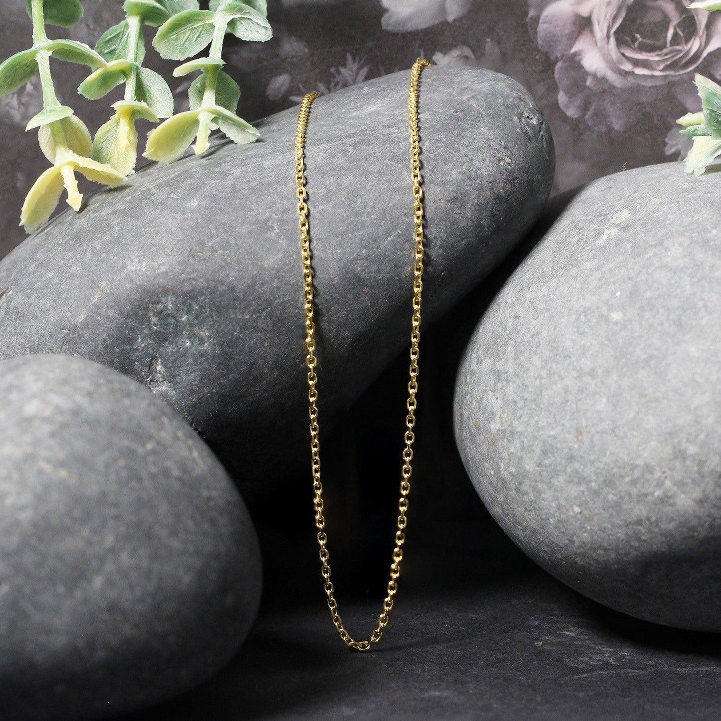 Cadena de eslabones de cable de oro amarillo de 14k con corte de diamante de 1,4 mm