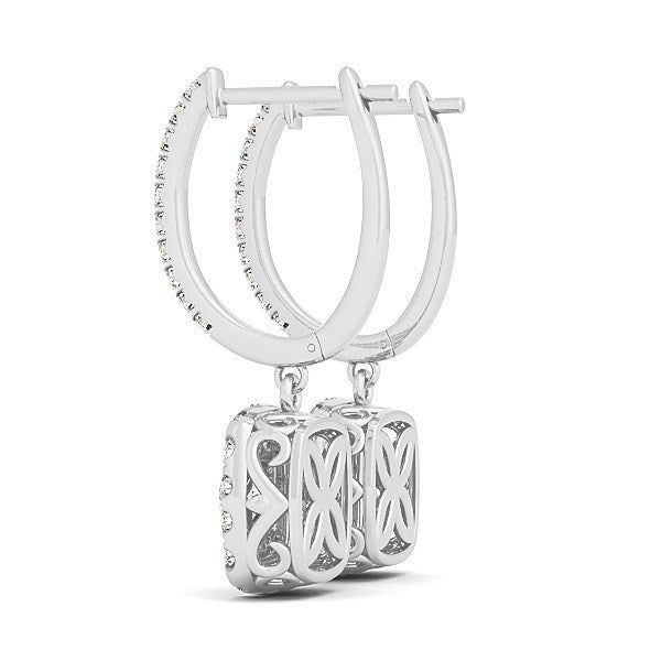Pendientes de oro blanco de 14 quilates con diamantes de talla cojín de doble halo (3/4 quilates en total)