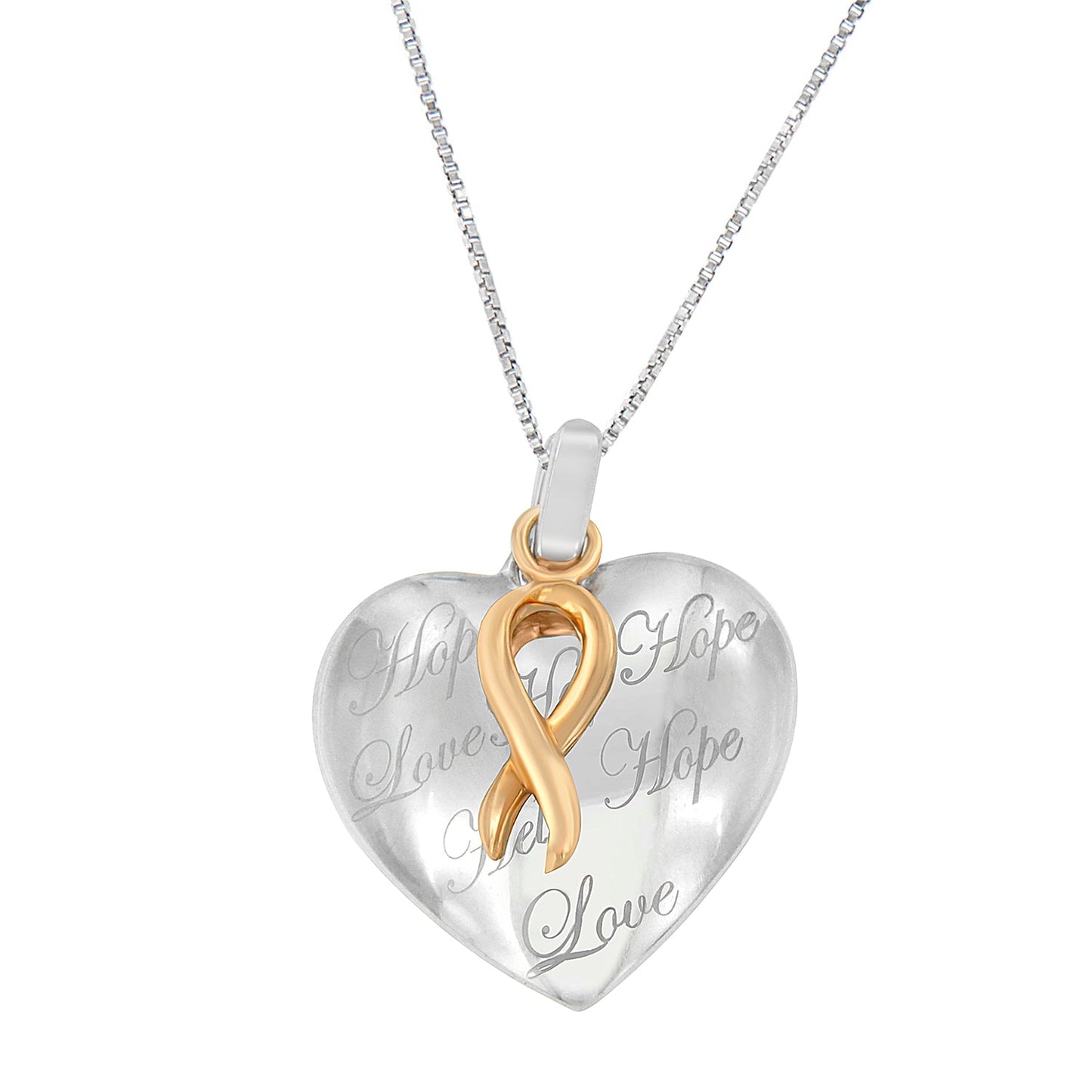Collar con colgante de corazón de plata chapado en oro amarillo de 10K