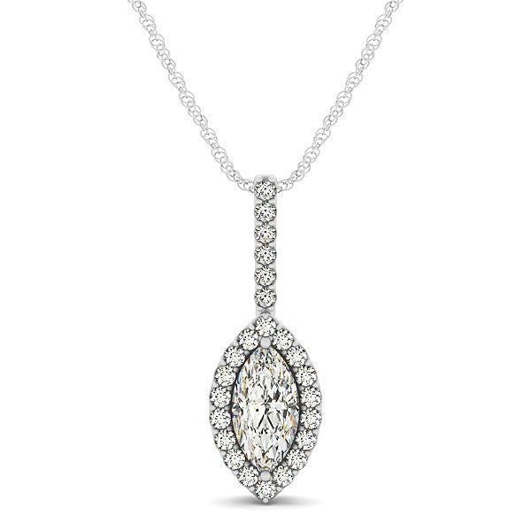 Dije de halo con diamante talla marquesa en oro blanco de 14k (2/3 cttw)